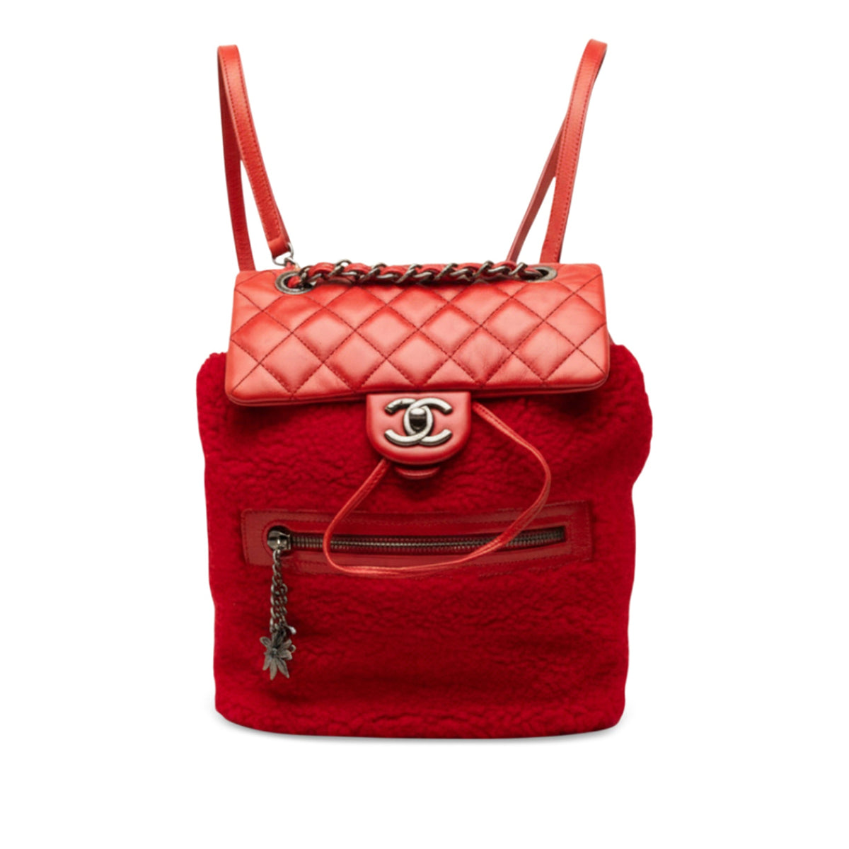Chanel Small Shearling and Glazed Calfskin Mountain Backpack — Red