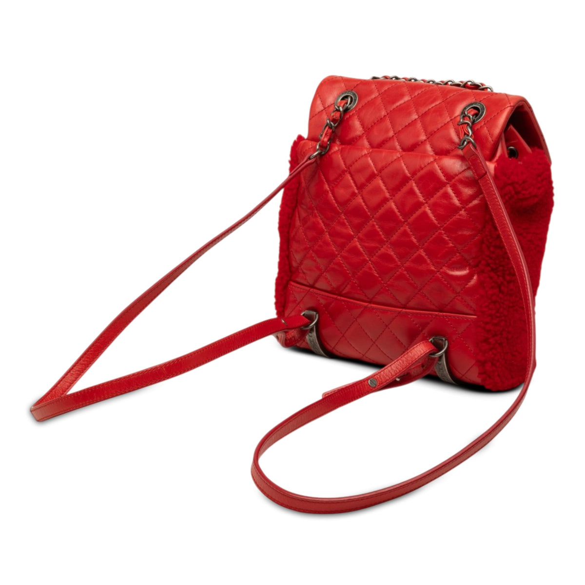 Chanel Small Shearling and Glazed Calfskin Mountain Backpack — Red