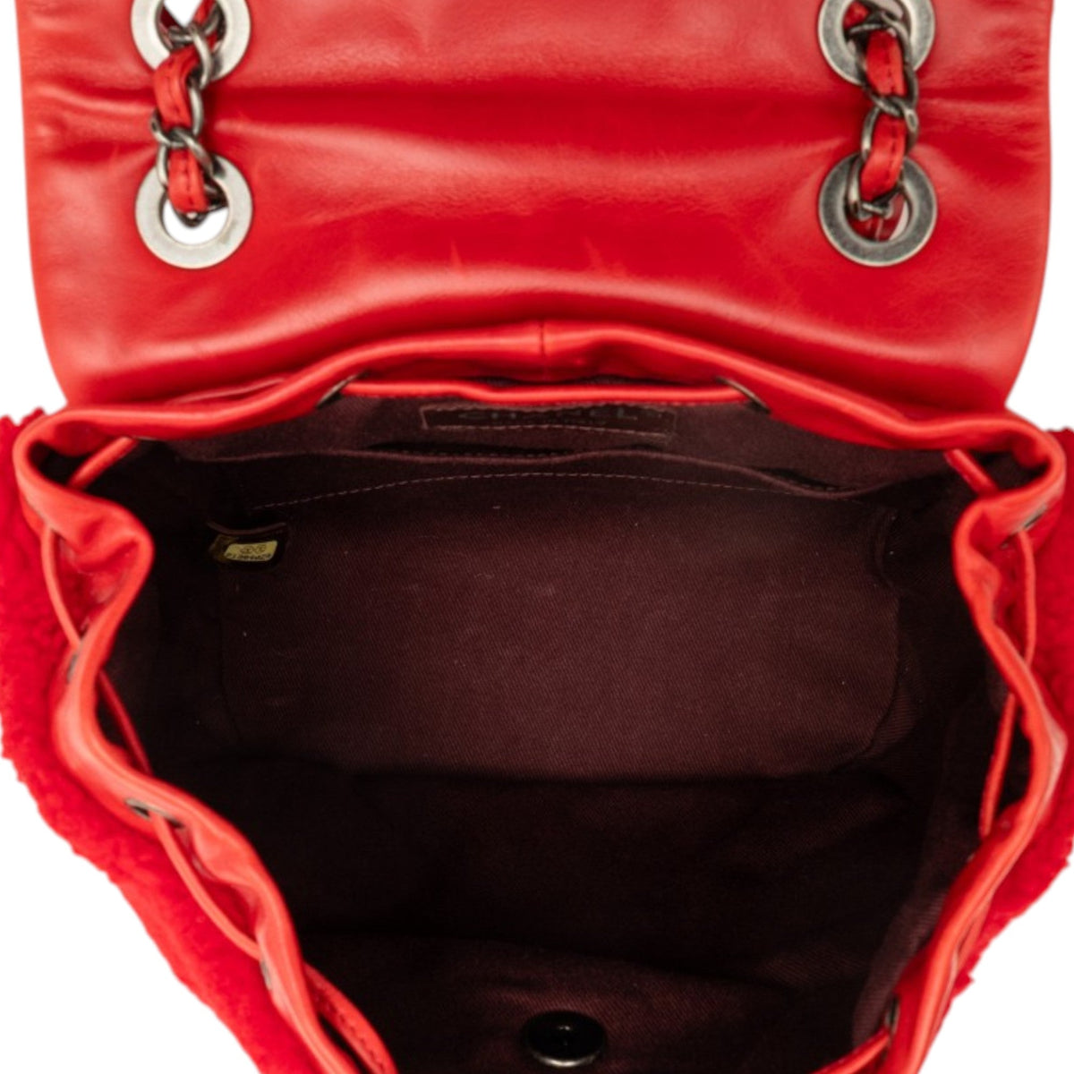 Chanel Small Shearling and Glazed Calfskin Mountain Backpack — Red