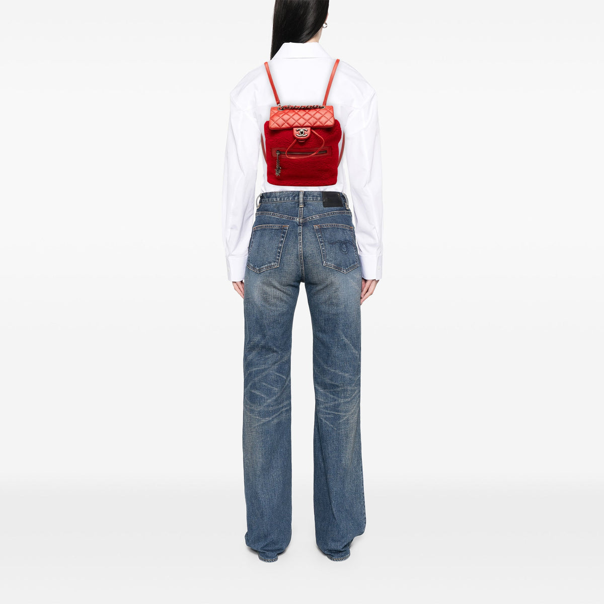 Chanel Small Shearling and Glazed Calfskin Mountain Backpack — Red
