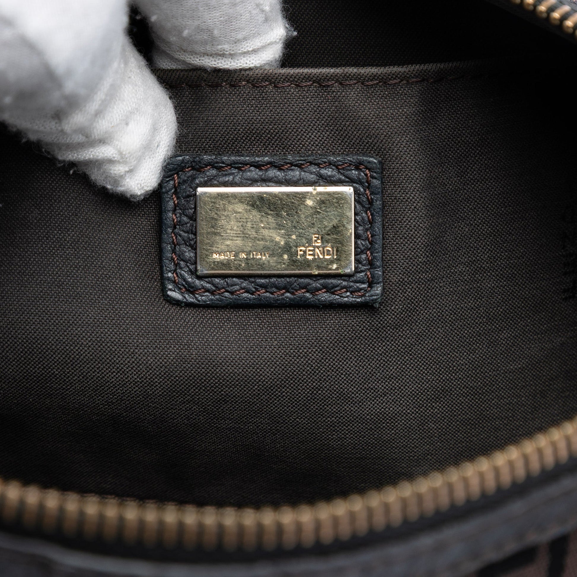 Fendi Zucchino Canvas F Charm Crossbody