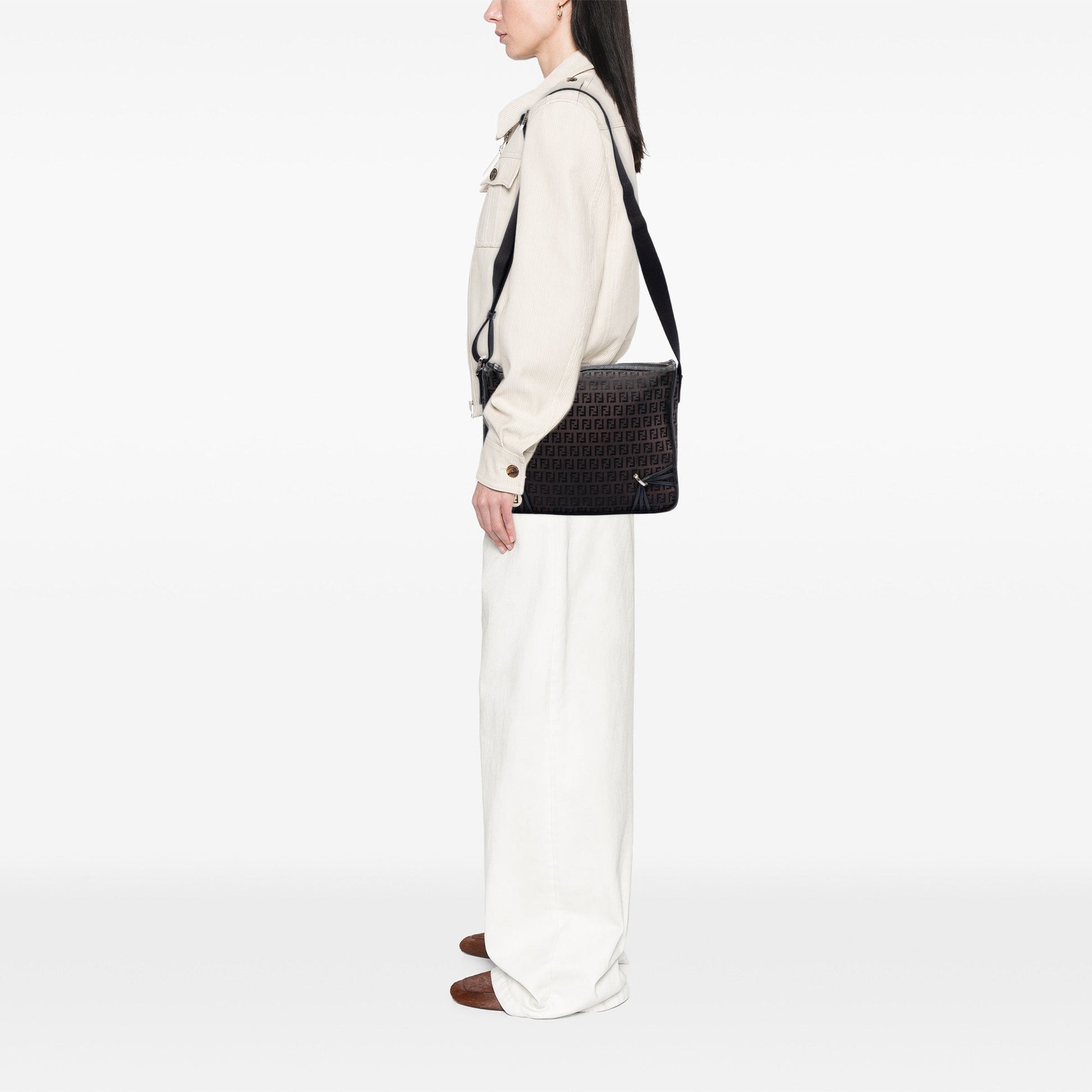 Fendi Zucchino Canvas F Charm Crossbody