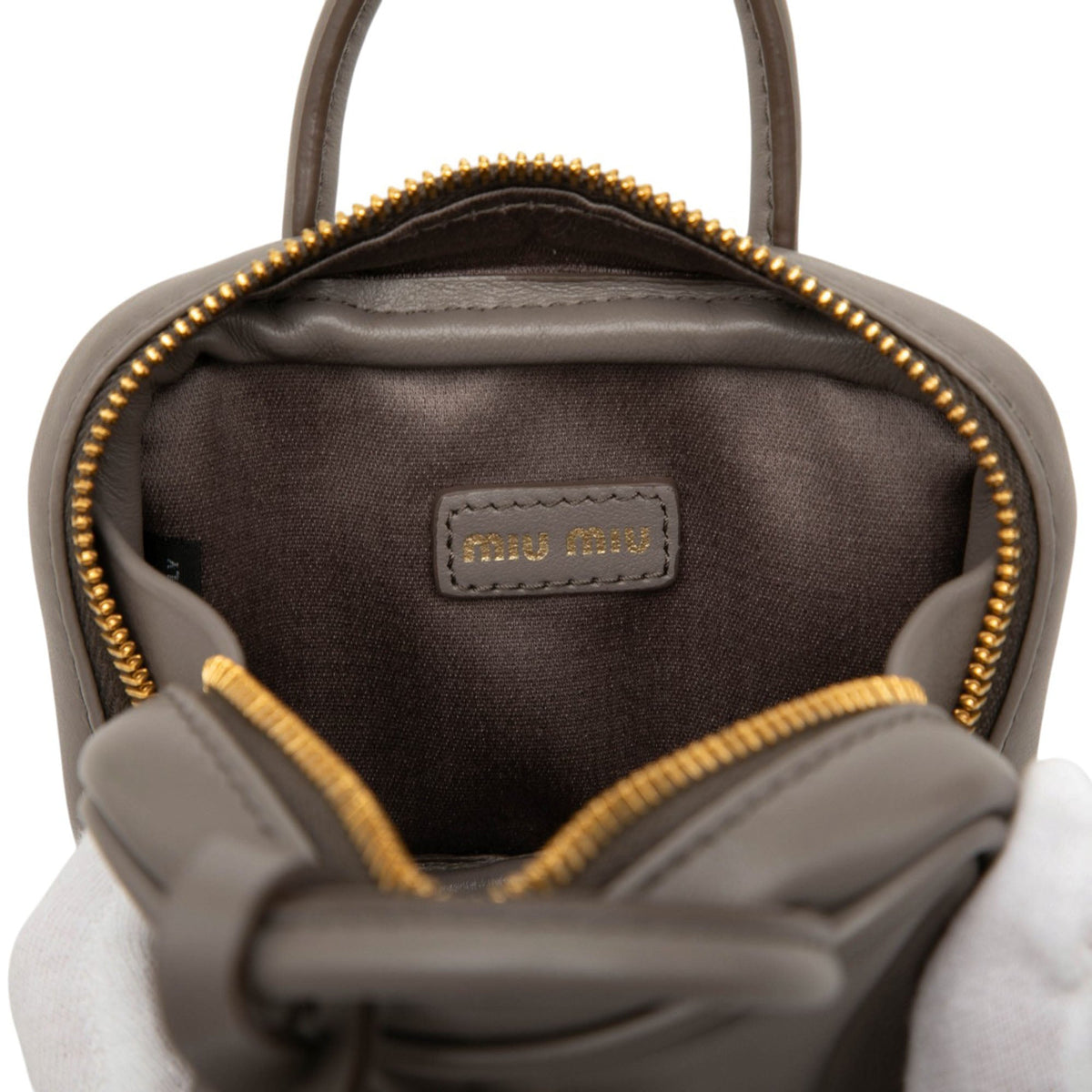 Miu Miu Micro Calfskin Softy Beau Bag — Gray