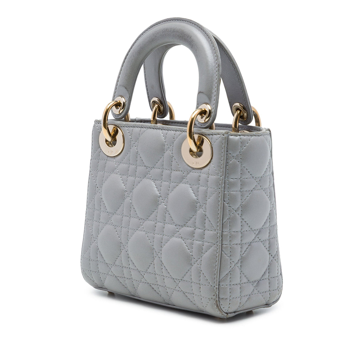 Dior Mini Metallic Lambskin Cannage Lady Dior — Gray