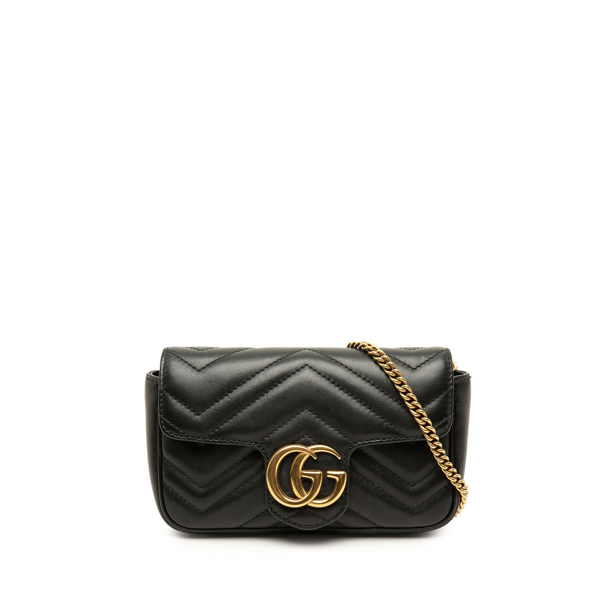 Gucci Mini GG Marmont Matelasse Calfskin Flap Crossbody — Black