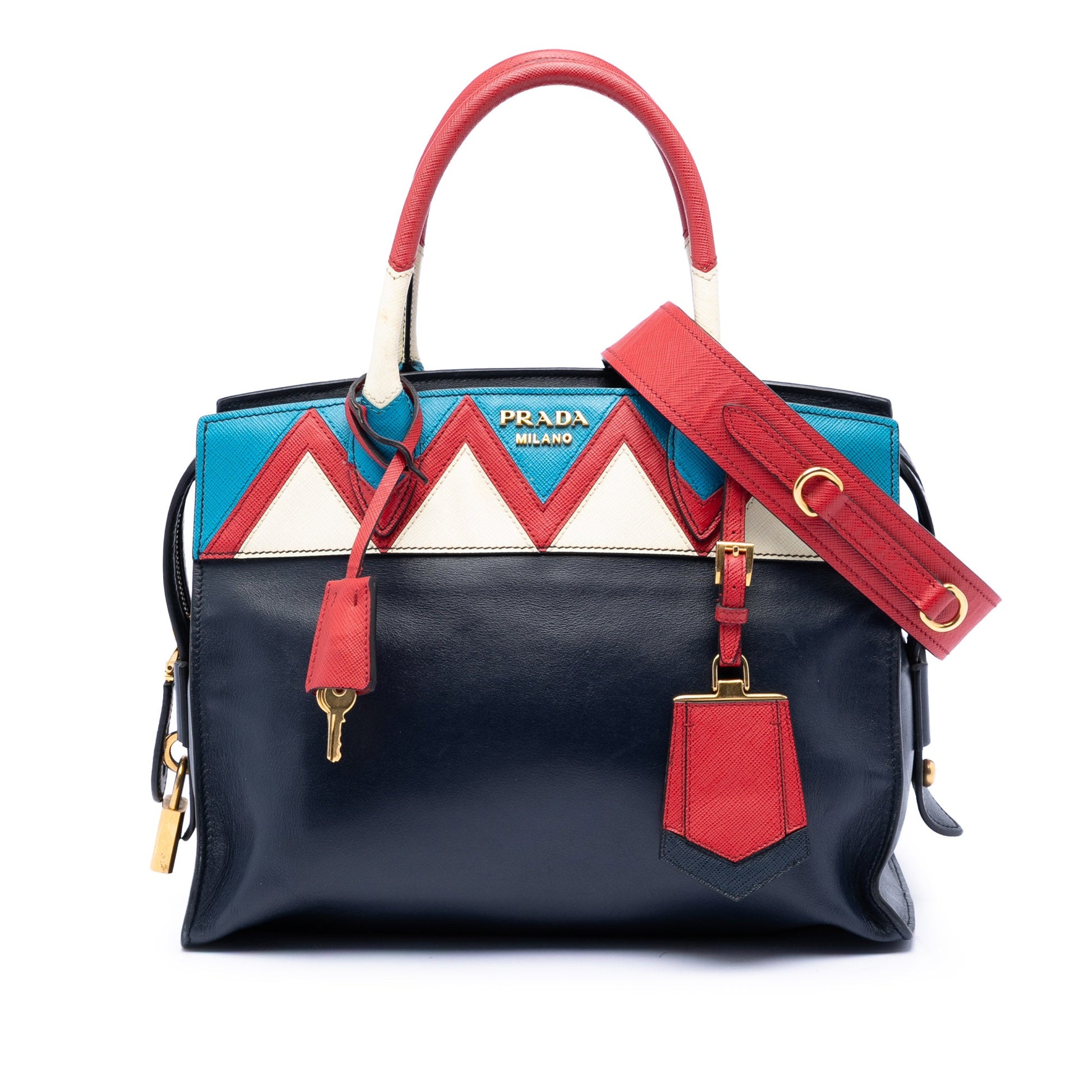 Medium Saffiano Trimmed City Calf Greca Esplanade Satchel