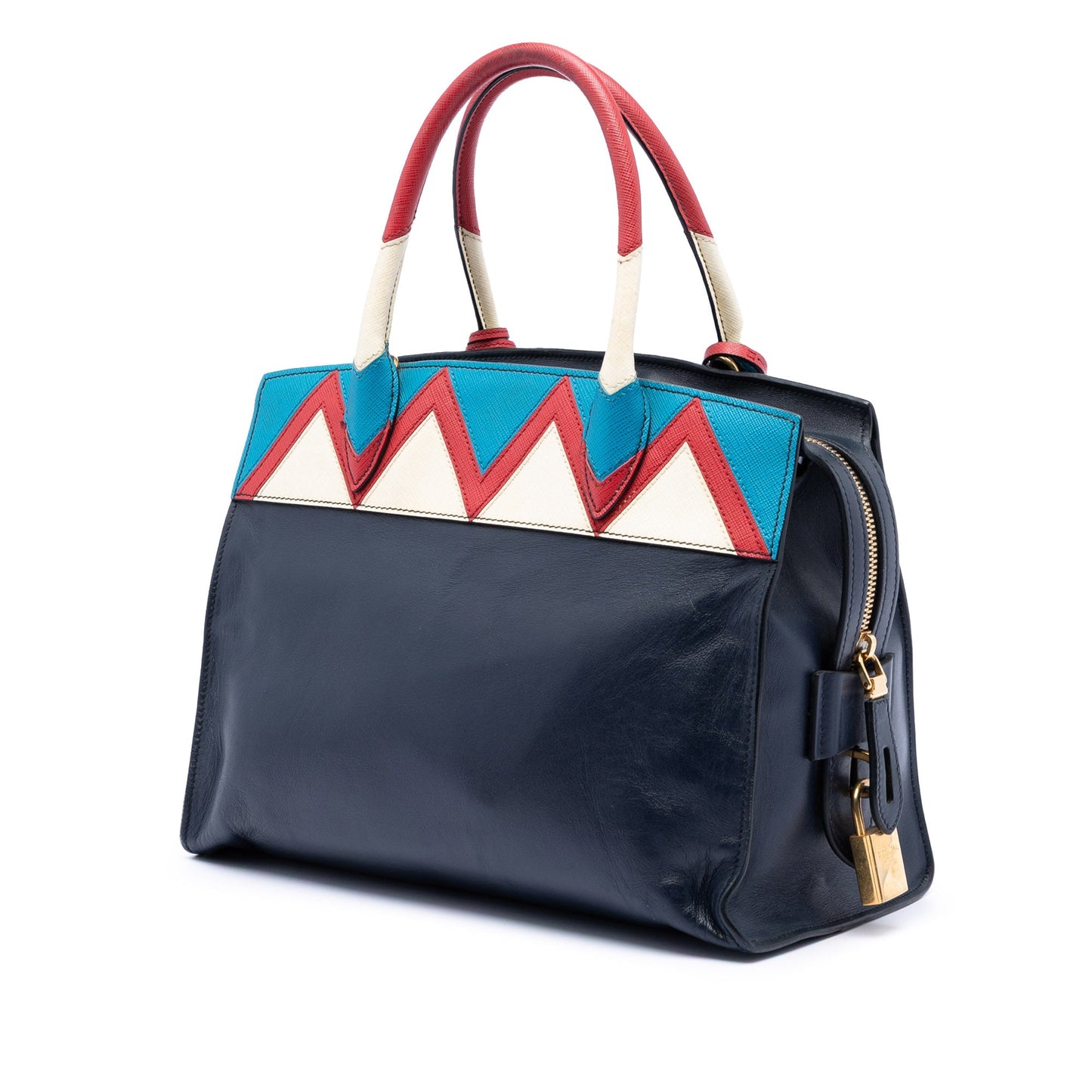Medium Saffiano Trimmed City Calf Greca Esplanade Satchel