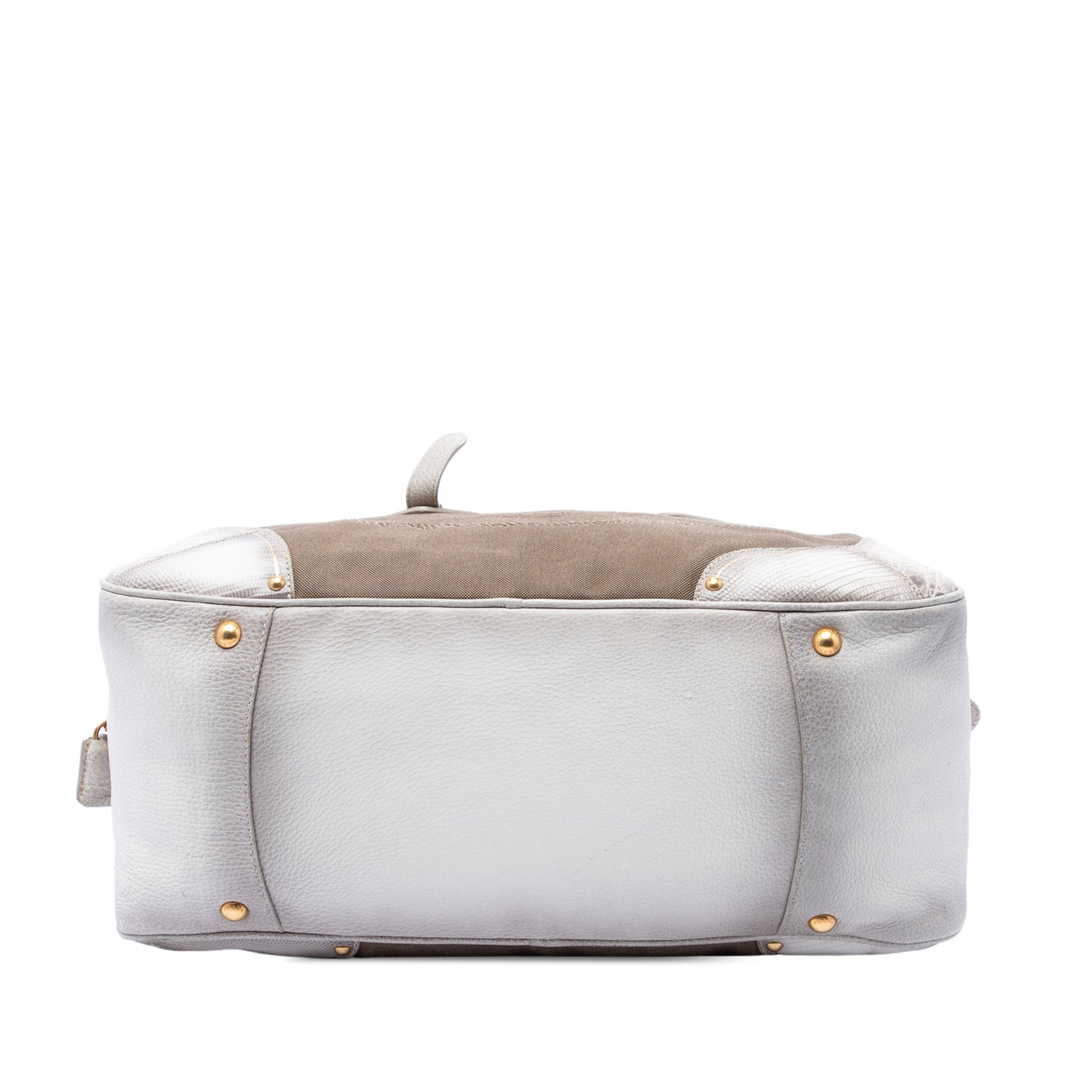 Prada Leather Trimmed Canvas Canapa Logo Fringe Bauletto Bag