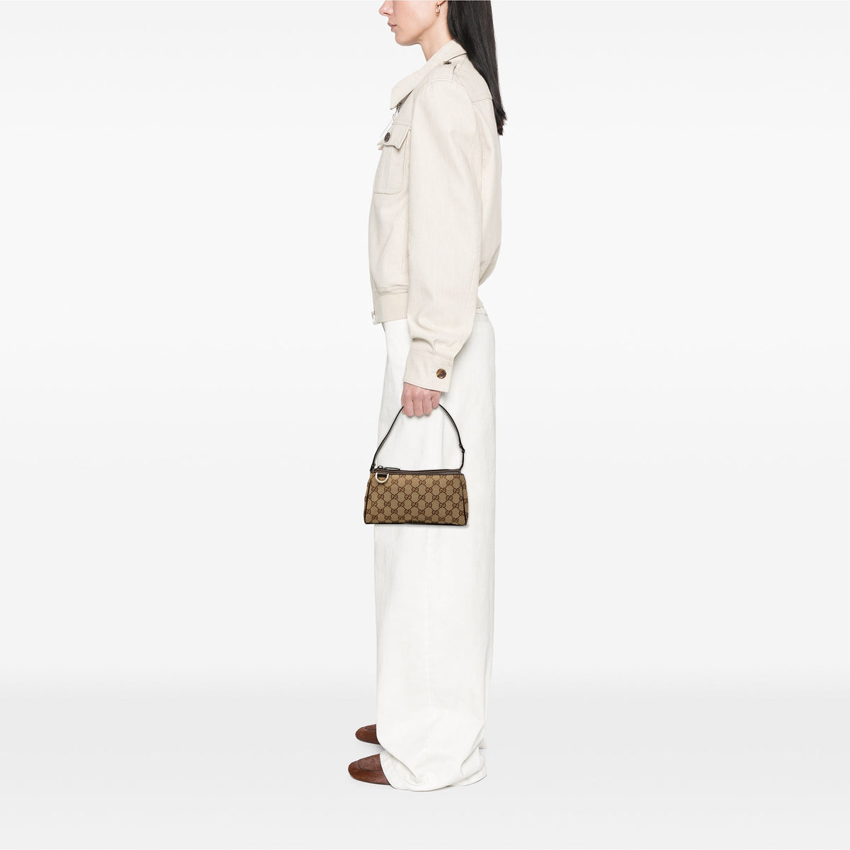 Gucci GG Canvas Abbey D Ring Pochette — Beige
