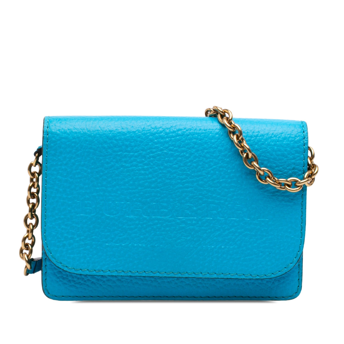 Burberry Pebbled Leather Embossed Logo Hampshire Wallet on Chain