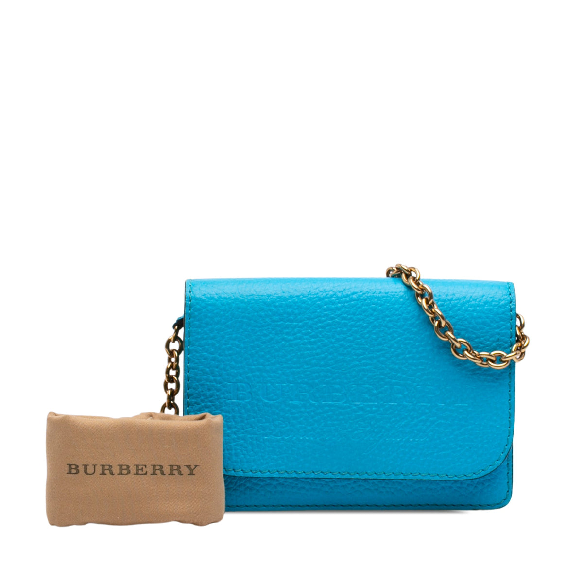Burberry Pebbled Leather Embossed Logo Hampshire Wallet on Chain