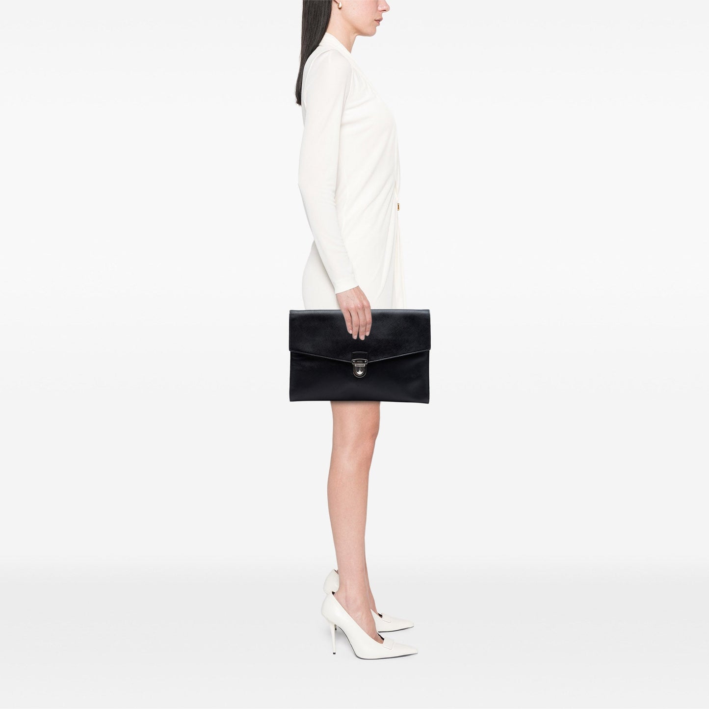 Large Saffiano Envelope Pushlock Clutch