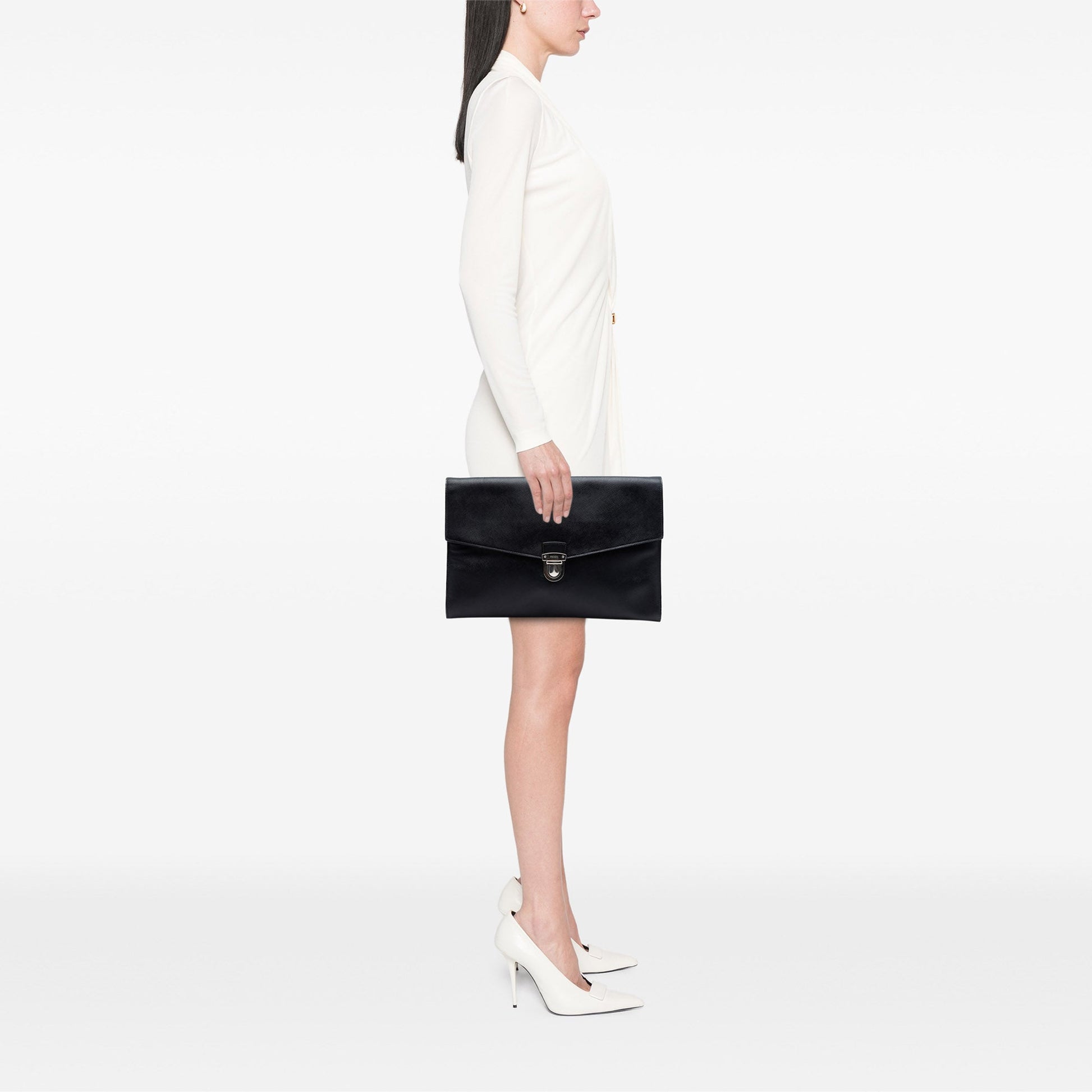 Large Saffiano Envelope Pushlock Clutch