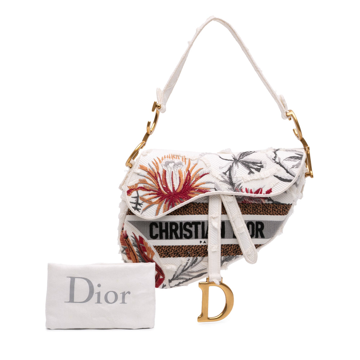 Dior Canvas Embroidered Camouflage Flowers Saddle Bag