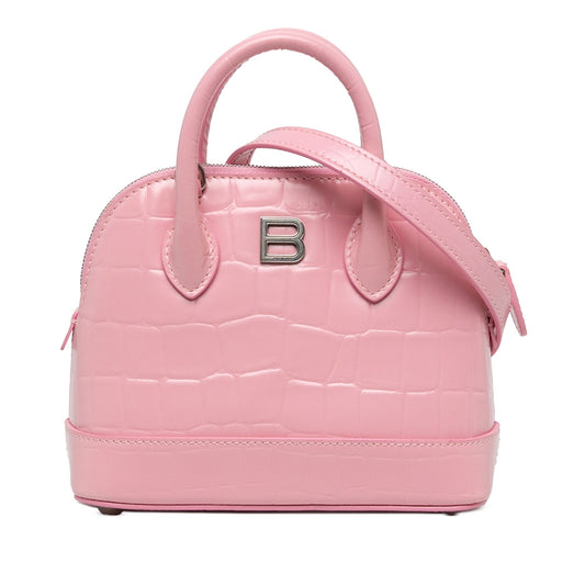 Balenciaga Croc Embossed Calfskin Ville Top Handle Bag XXS — Pink