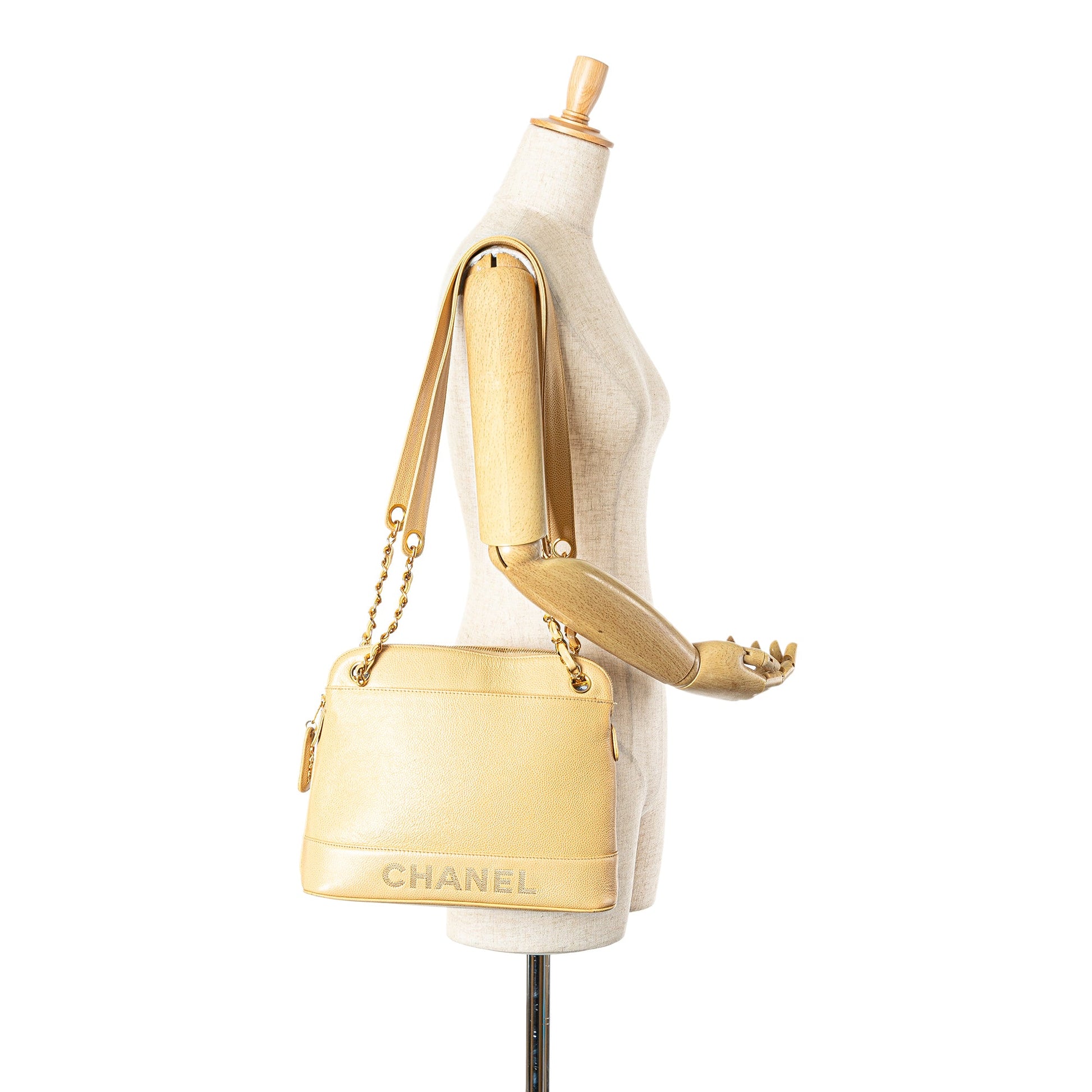 Chanel Caviar Logo Chain Shoulder Bag