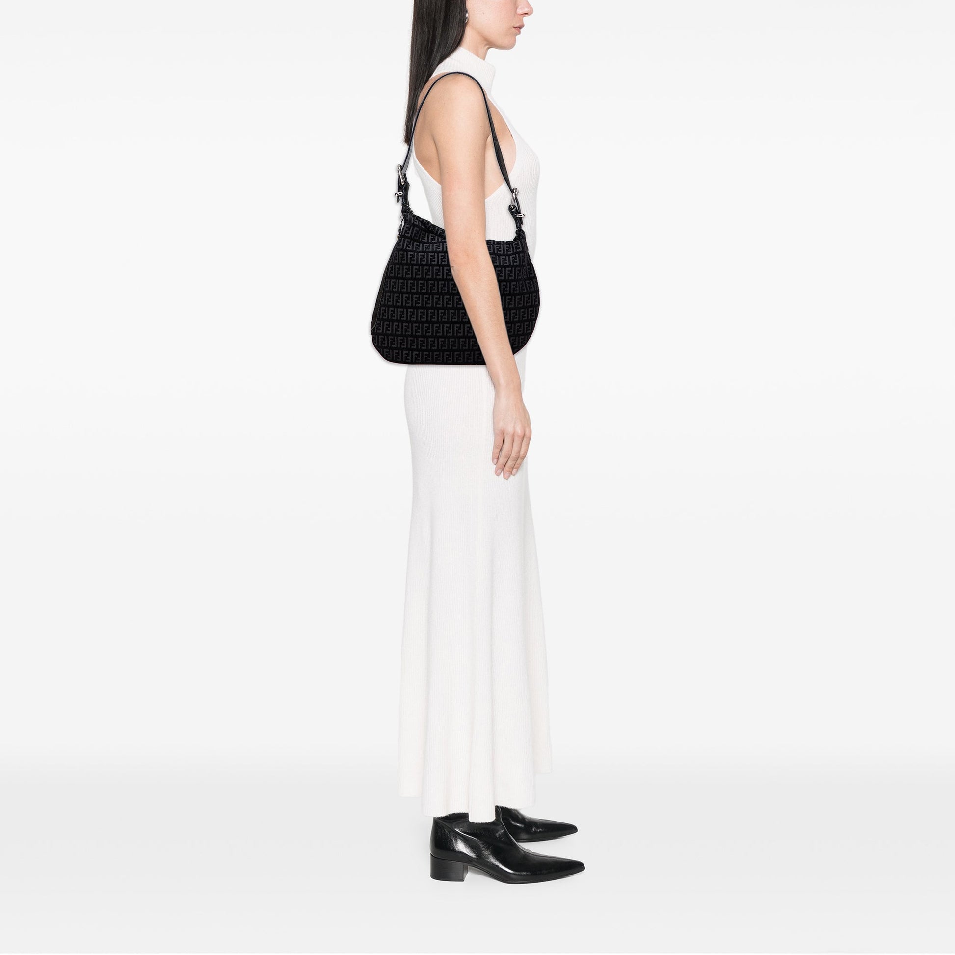 Fendi Zucchino Suede Oyster Shoulder Bag