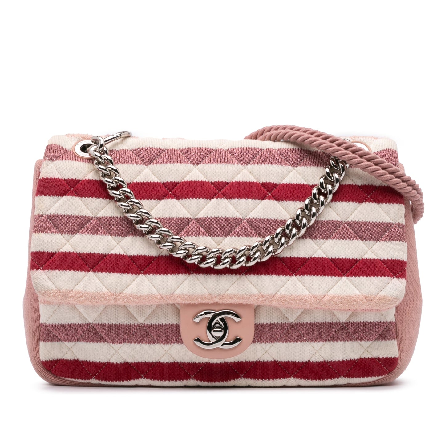 Chanel Jumbo Stripe Jersey Felt and Rope Flap