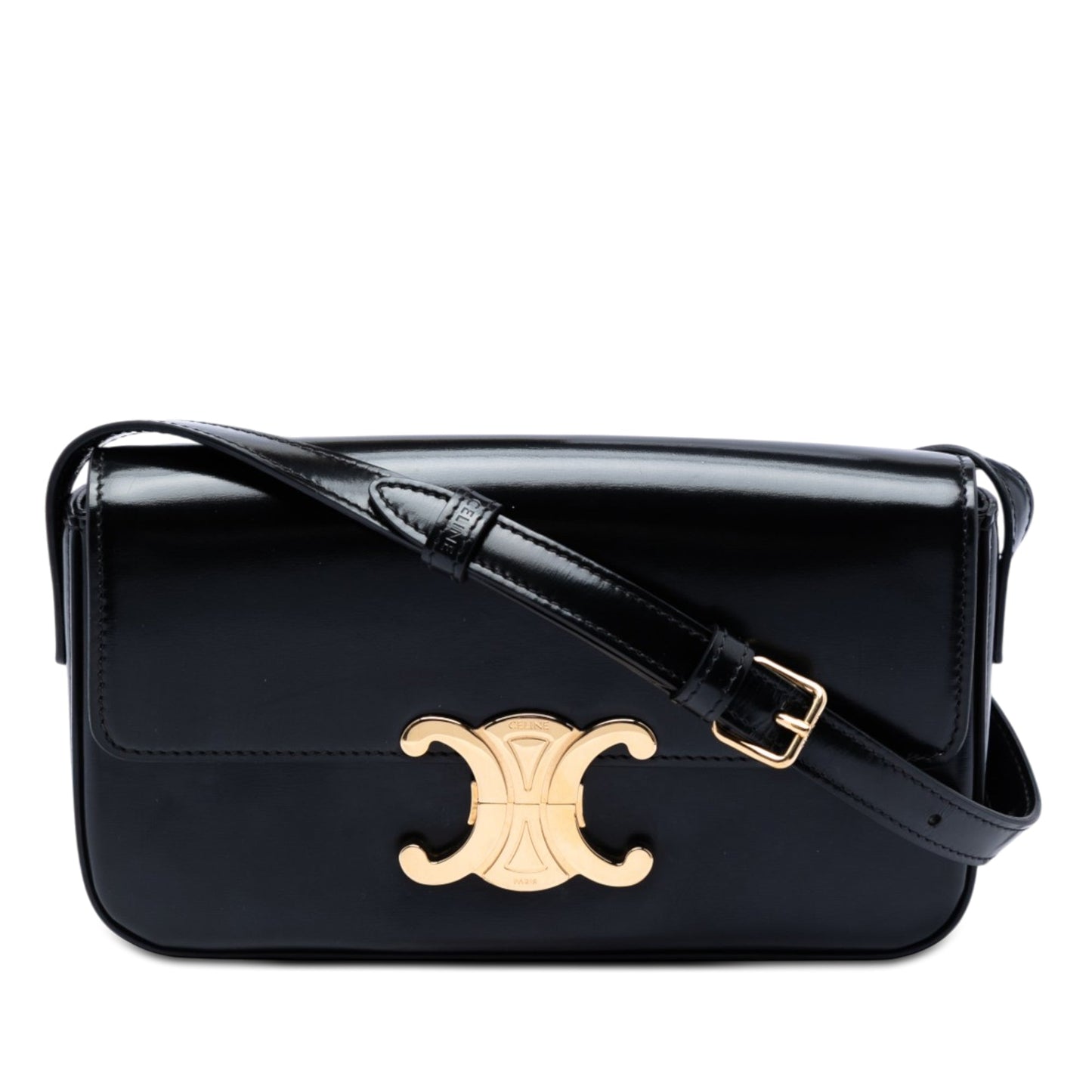 Celine Shiny Calfskin Triomphe Claude Shoulder Bag