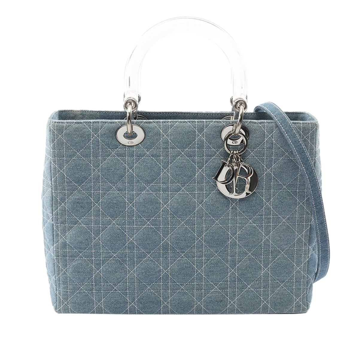 Dior Large Denim Cannage Acrylic Handles Lady Dior