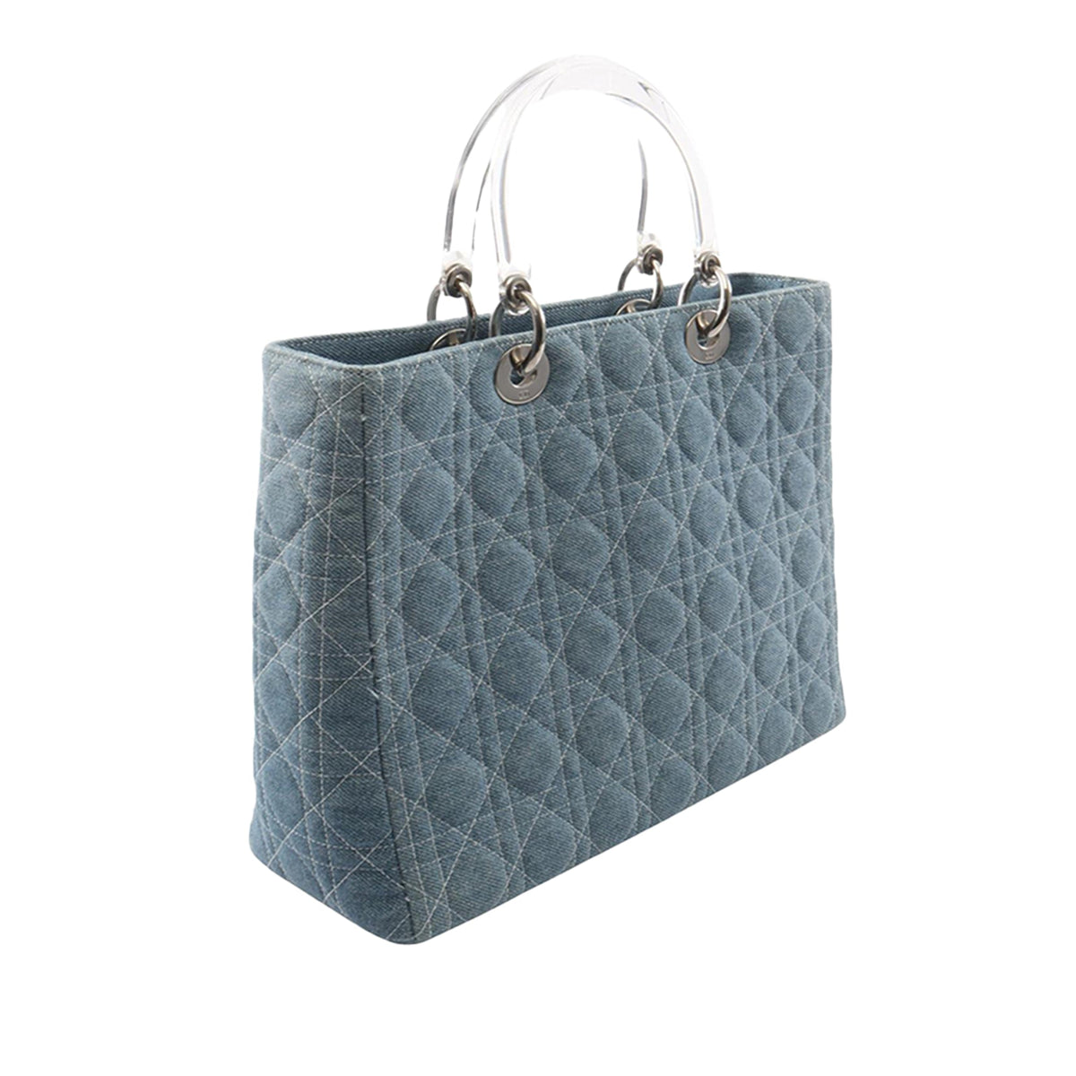 Dior Large Denim Cannage Acrylic Handles Lady Dior