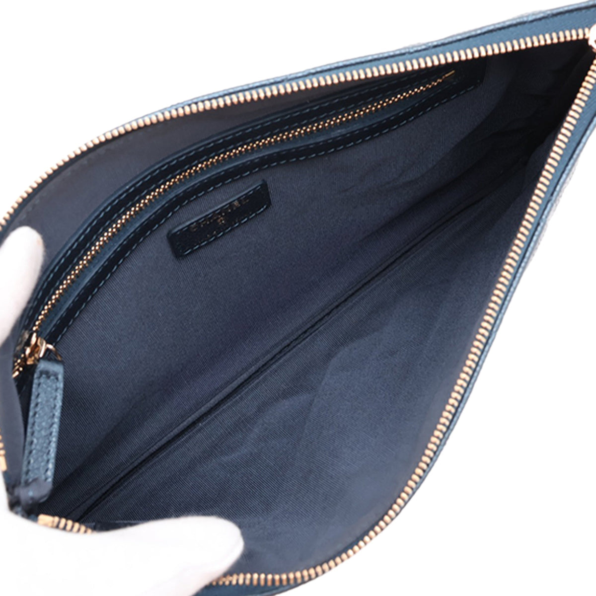 Chanel Quilted Caviar Clutch — Blue