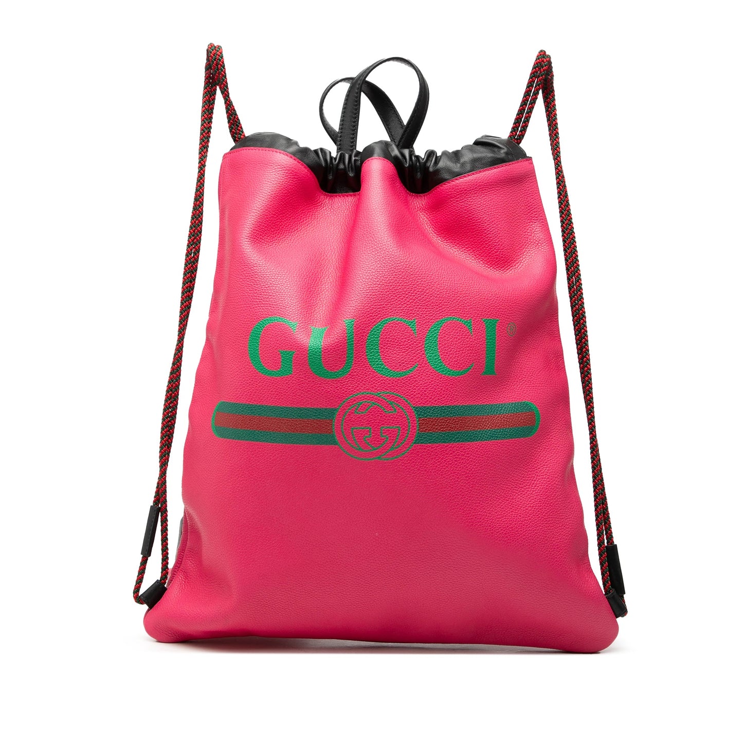 Gucci Leather Logo Drawstring Backpack