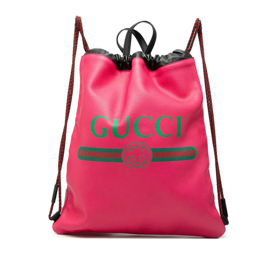 Gucci Leather Logo Drawstring Backpack