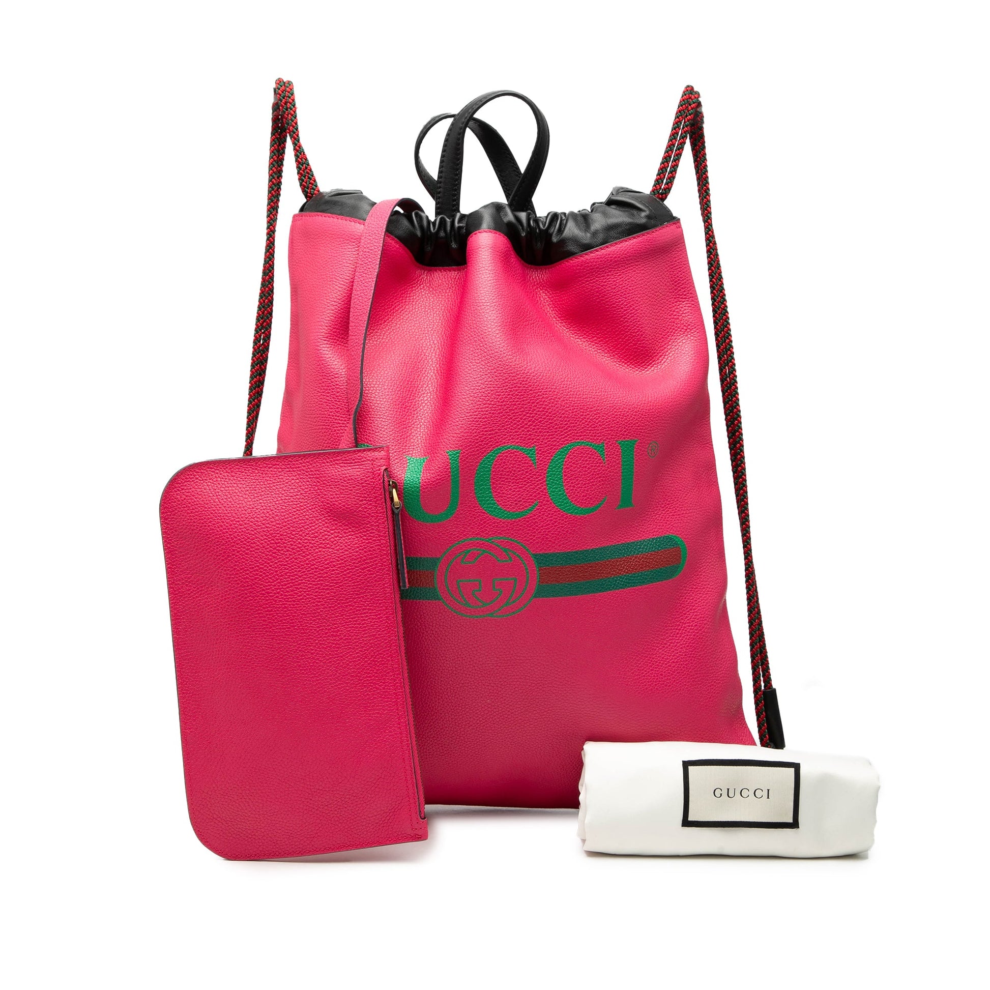 Gucci Leather Logo Drawstring Backpack