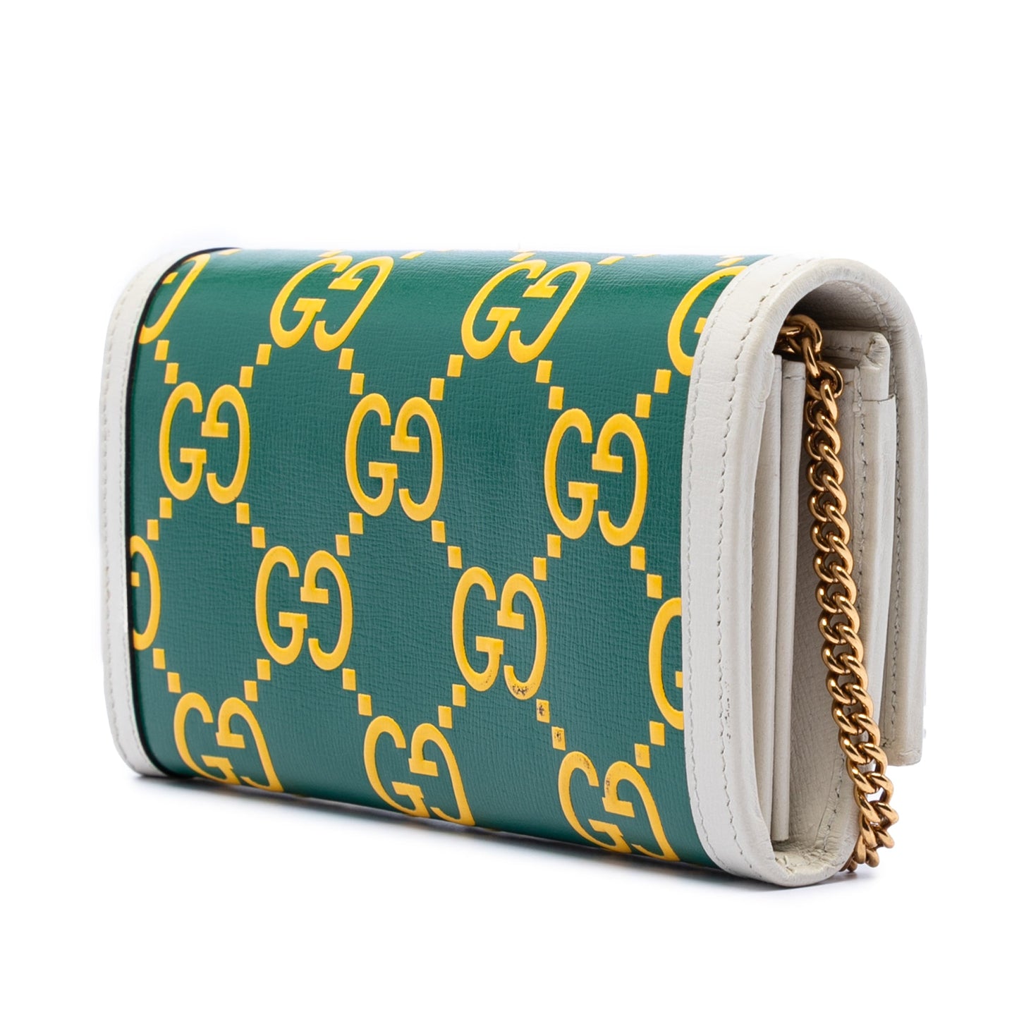Gucci Bicolor Debossed GG Azalea Calfskin Bamboo Diana Wallet on Chain