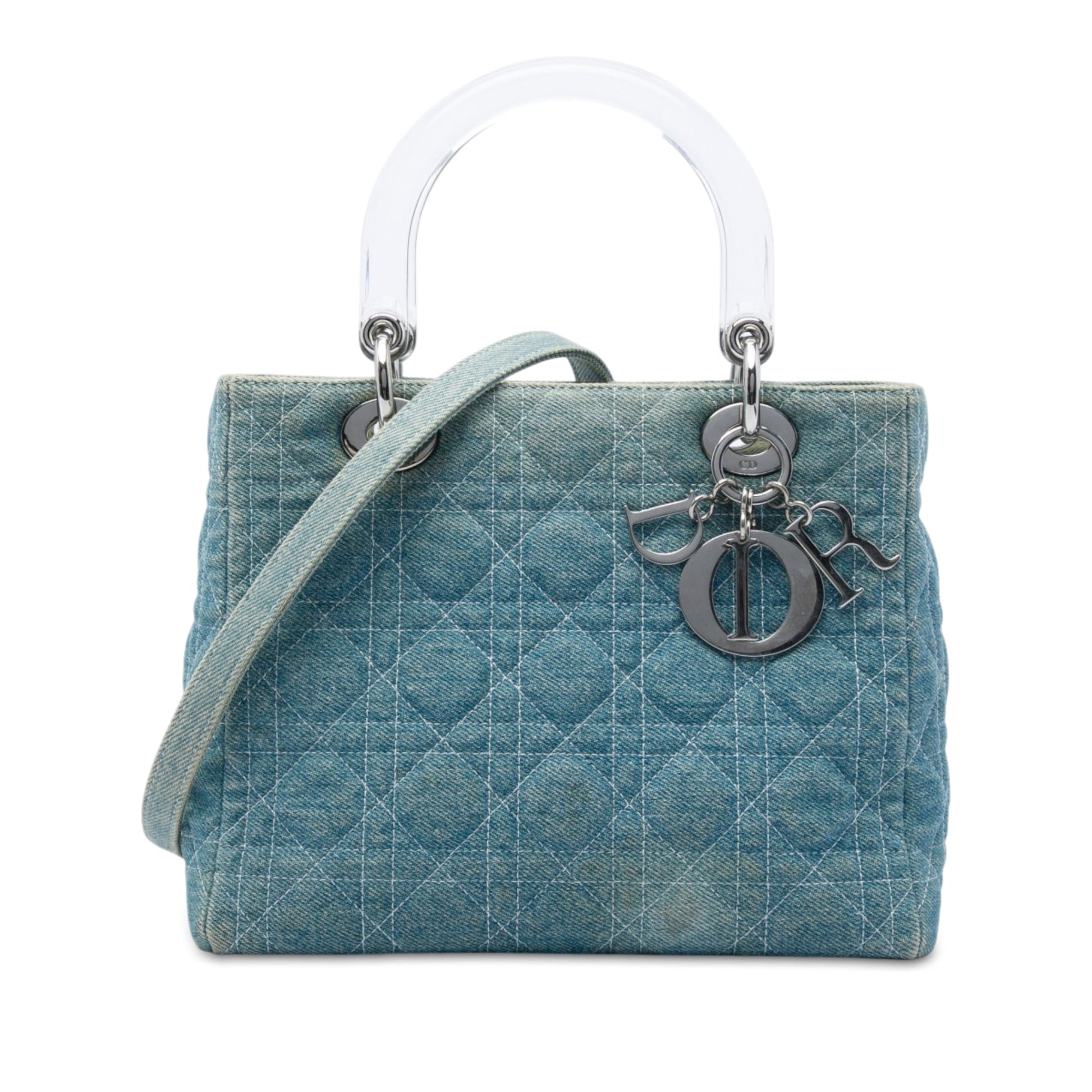 Dior Medium Denim Cannage Acrylic Handles Lady Dior