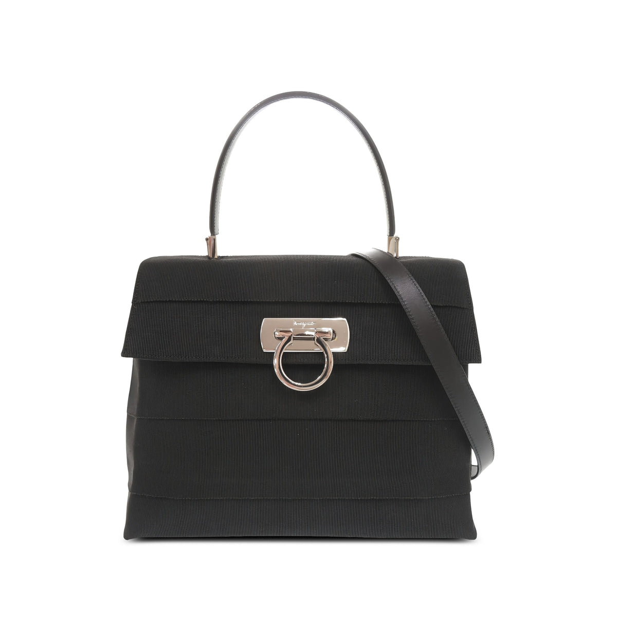 Ferragamo Canvas Gancini Satchel — Black