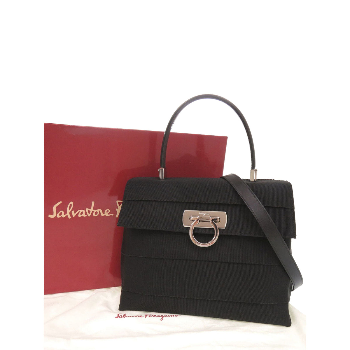 Ferragamo Canvas Gancini Satchel — Black