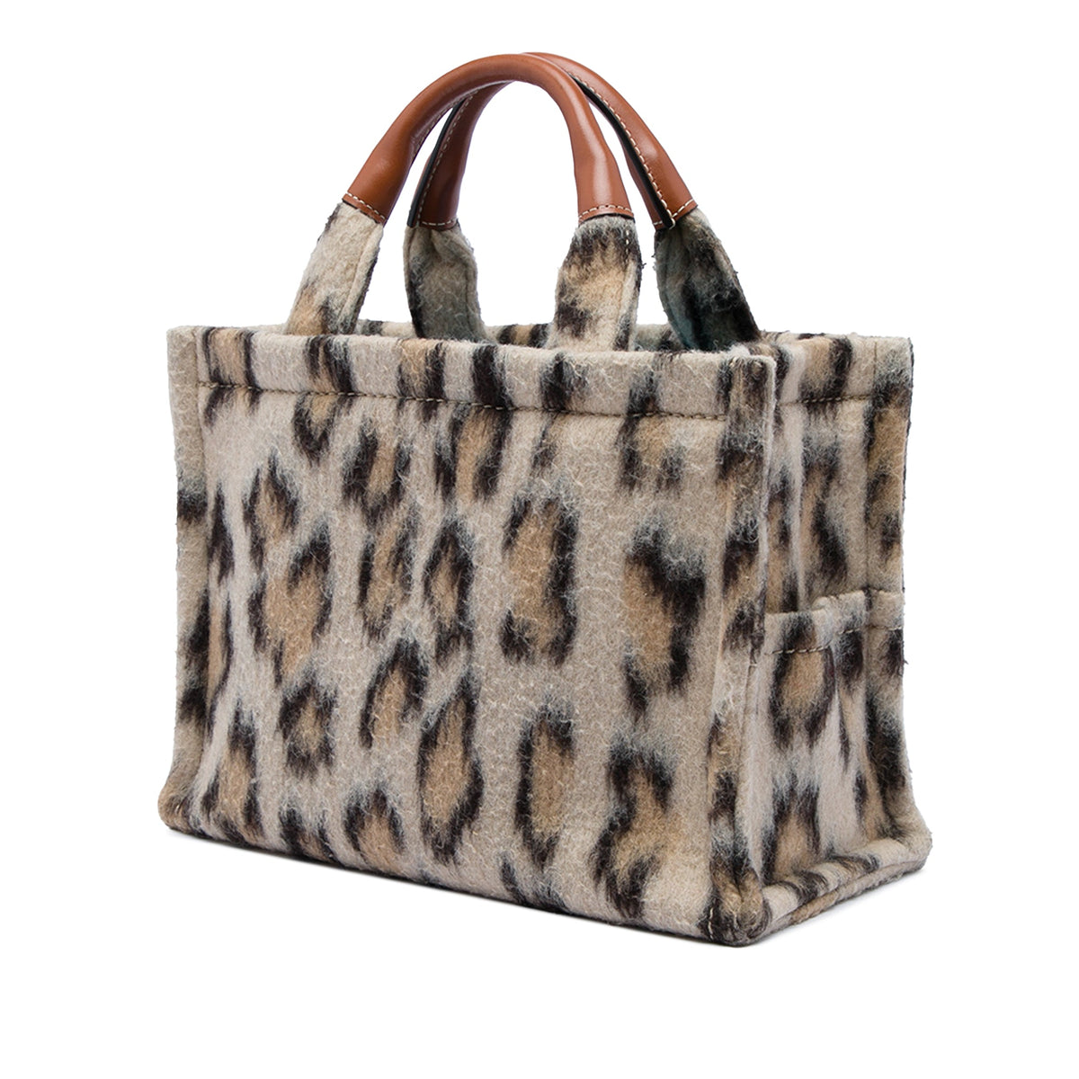 Celine Small Leopard Print Felt Cuir Triomphe Cabas Thais Satchel — Beige