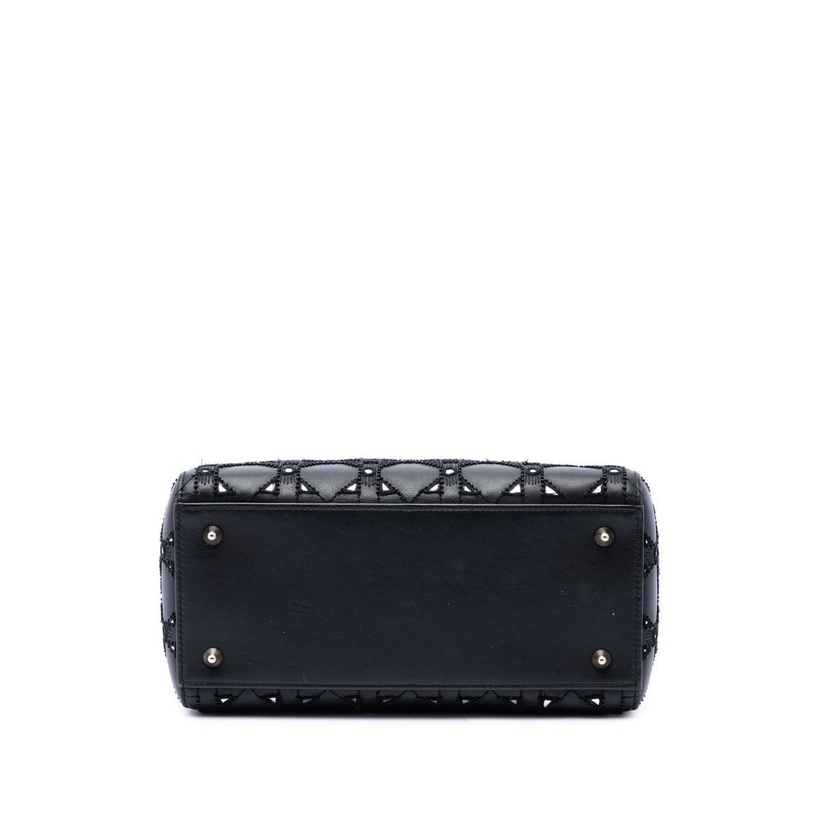 Dior Medium Calfskin Cannage Bead and Strass Embellished Lady Dior — Black