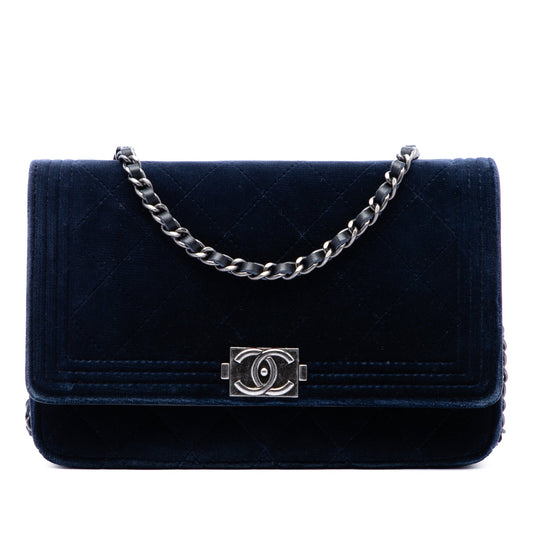 Chanel Quilted Velvet Boy Wallet On Chain