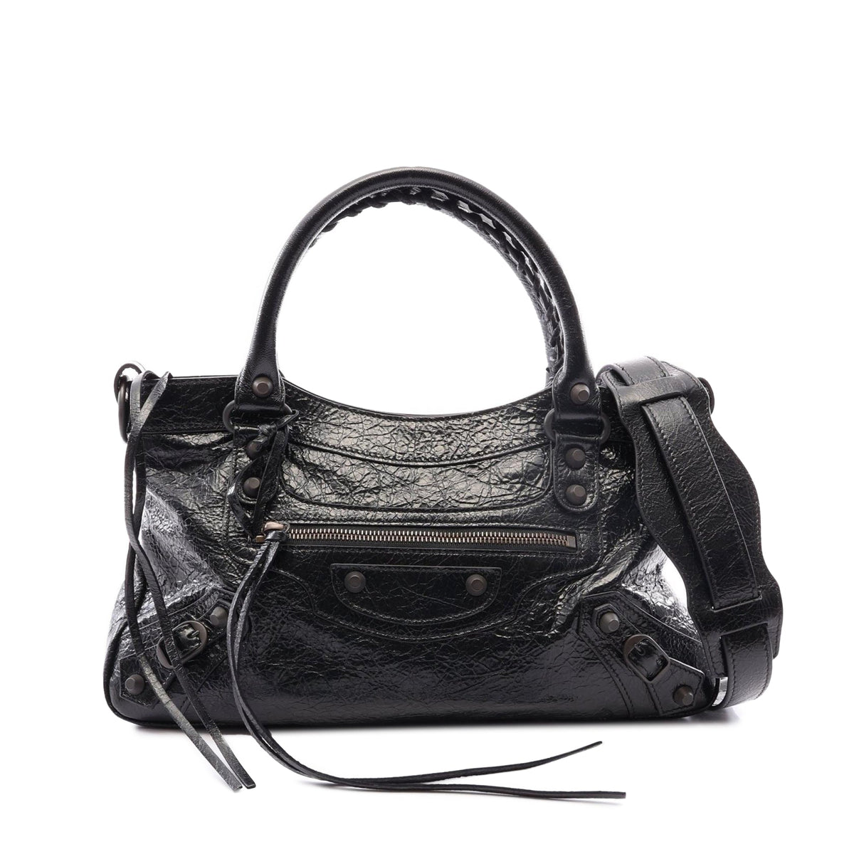 Balenciaga Lambskin Motocross Classic First Satchel — Black