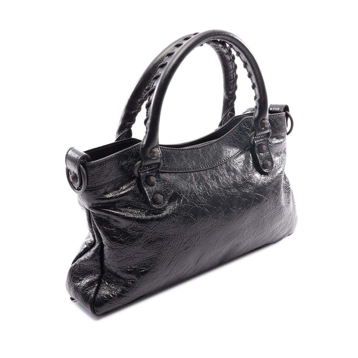 Balenciaga Lambskin Motocross Classic First Satchel — Black