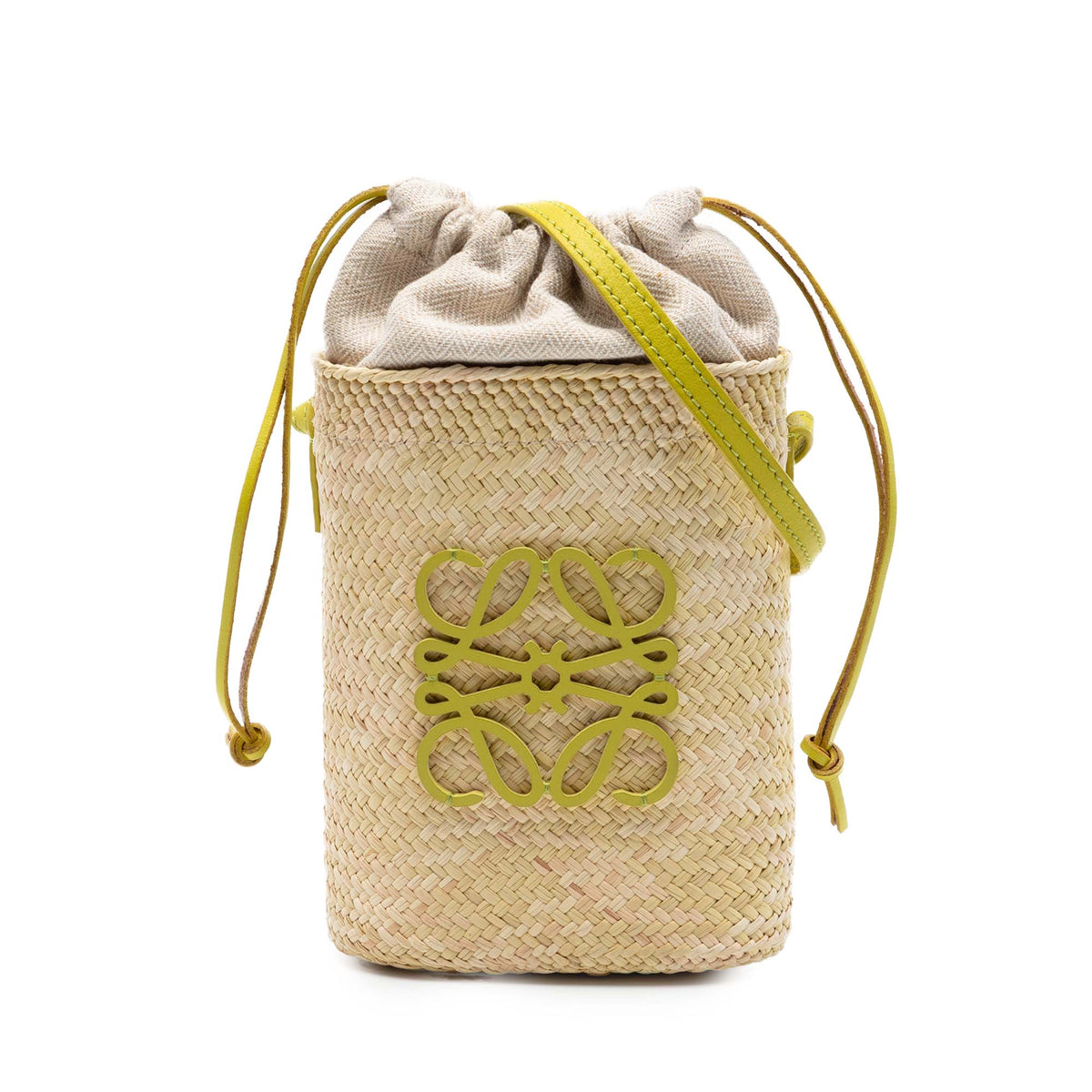 LOEWE Paulas Ibiza Raffia Anagram Square Pocket Bucket Bag