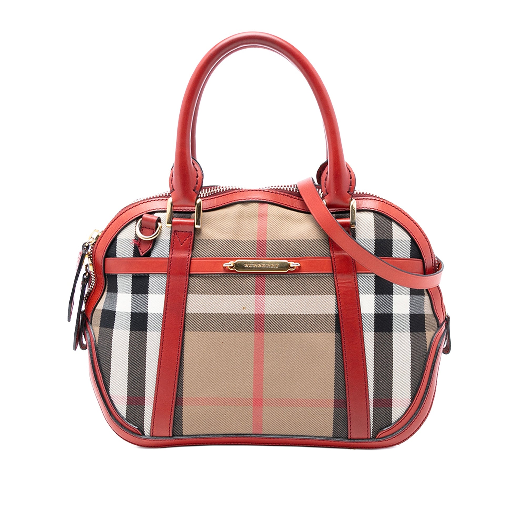 Burberry Small Leather Trimmed House Check Canvas Bridle Orchard Satchel