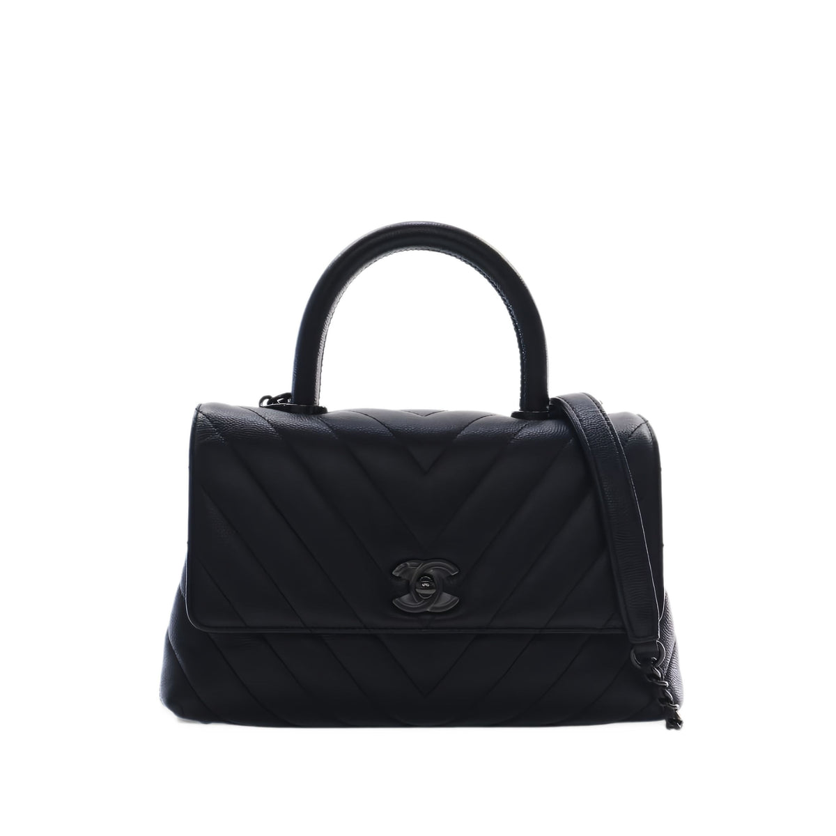 Chanel Small Chevron Caviar So Black Coco Top Handle Bag
