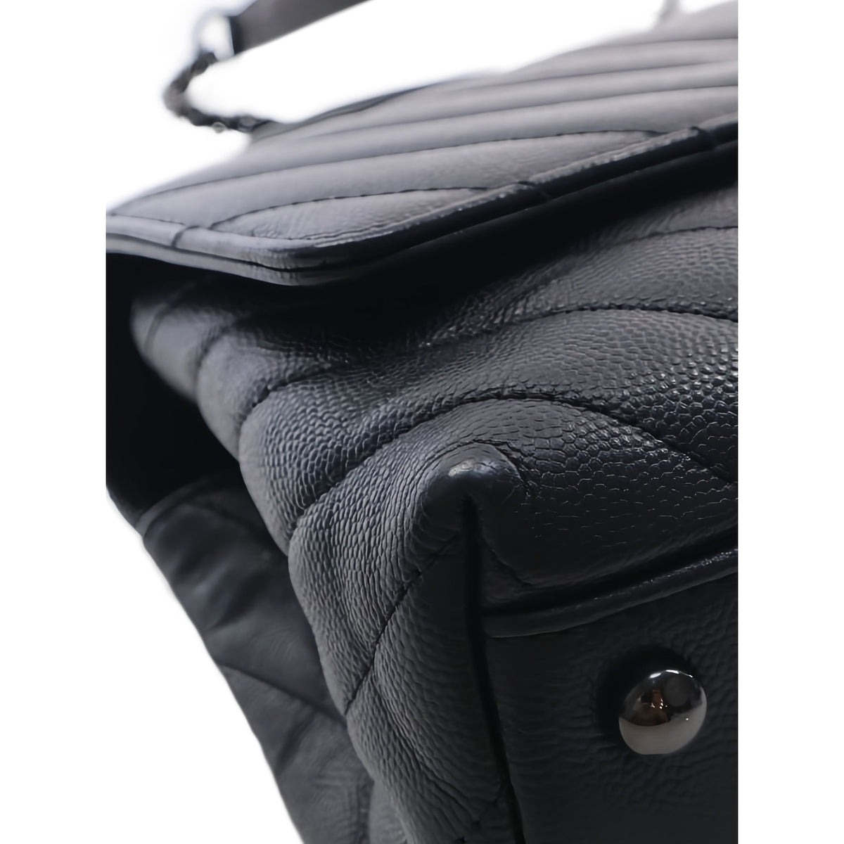 Chanel Small Chevron Caviar So Black Coco Top Handle Bag