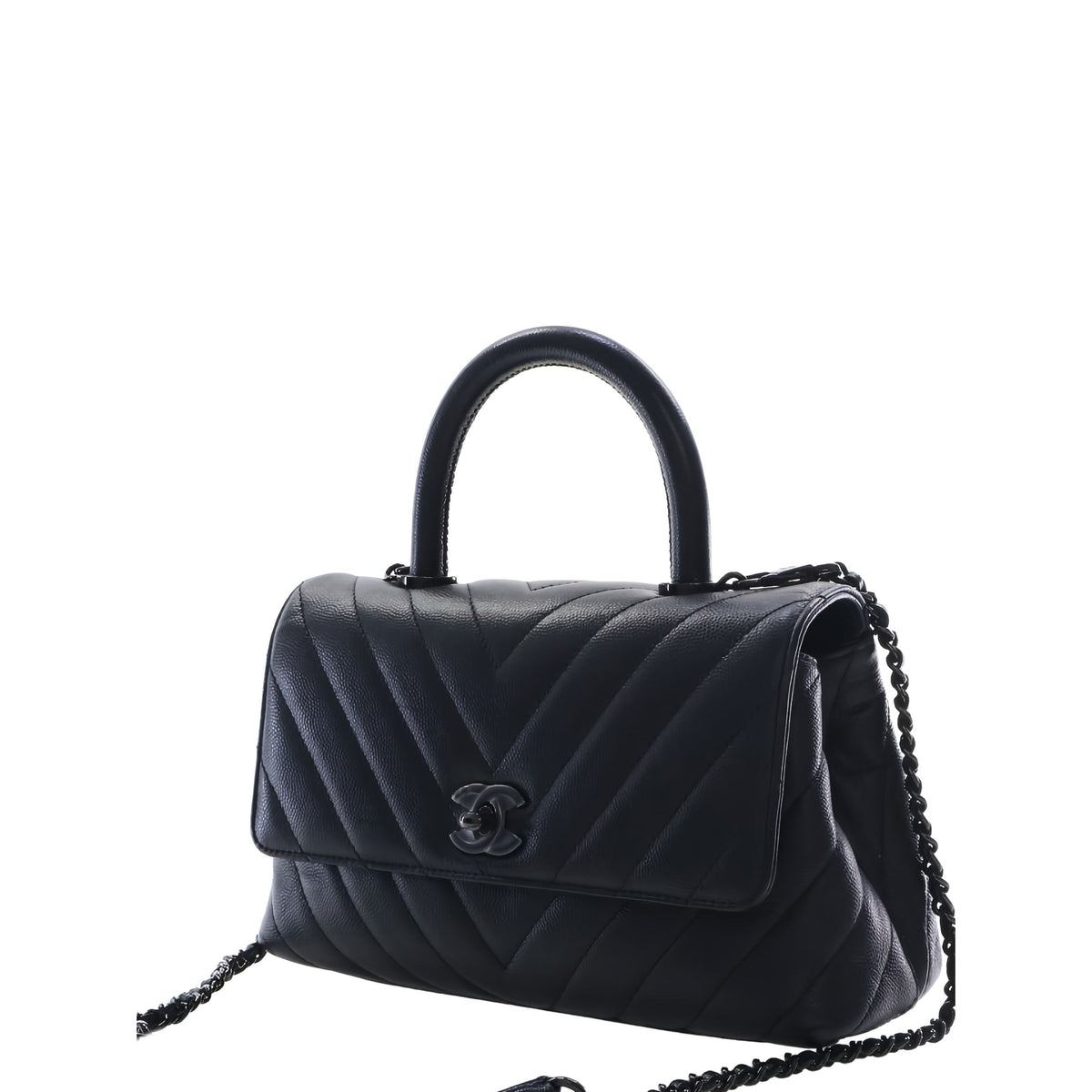 Chanel Small Chevron Caviar So Black Coco Top Handle Bag