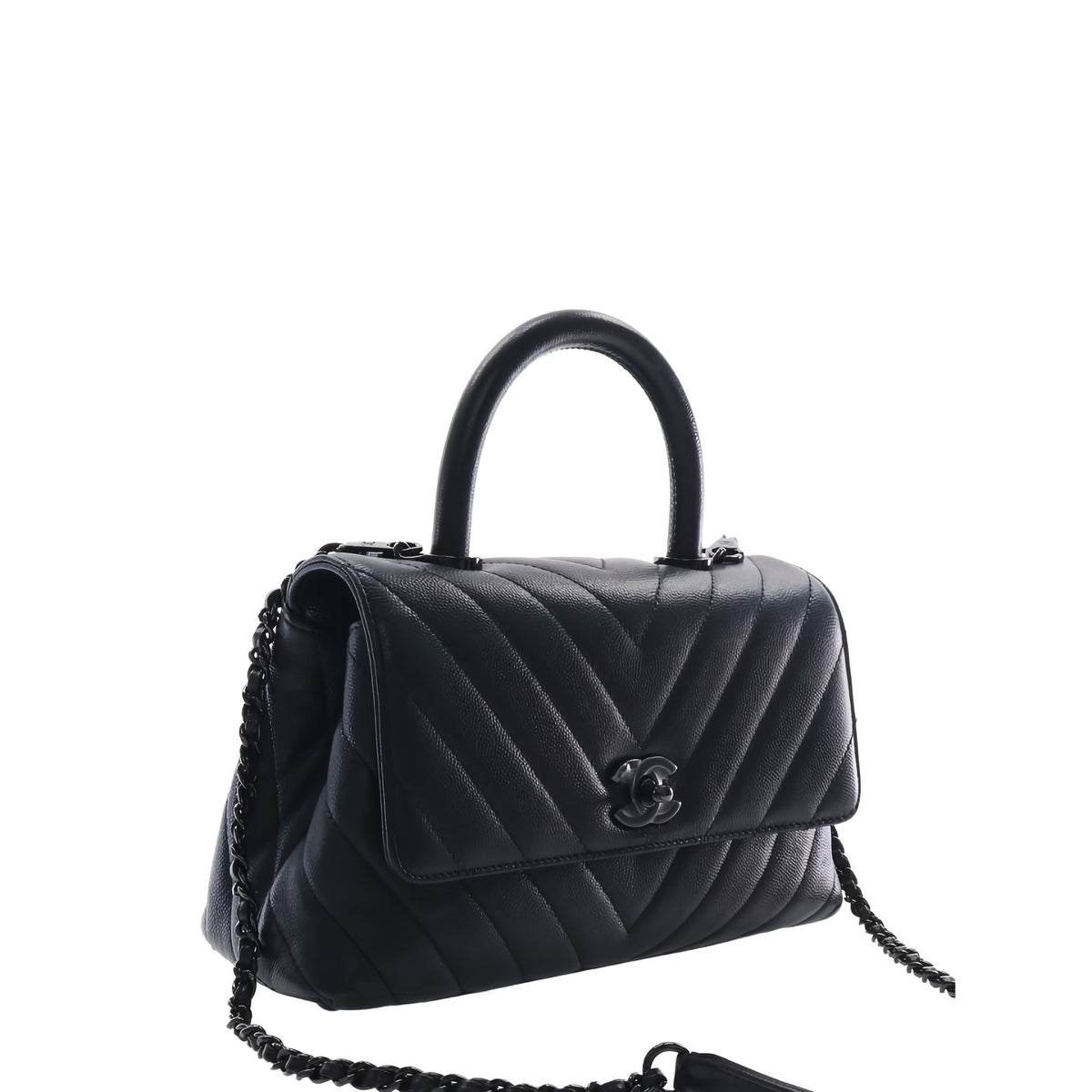 Chanel Small Chevron Caviar So Black Coco Top Handle Bag
