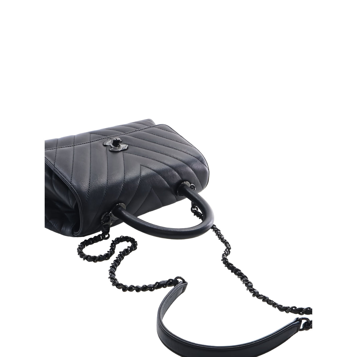 Chanel Small Chevron Caviar So Black Coco Top Handle Bag