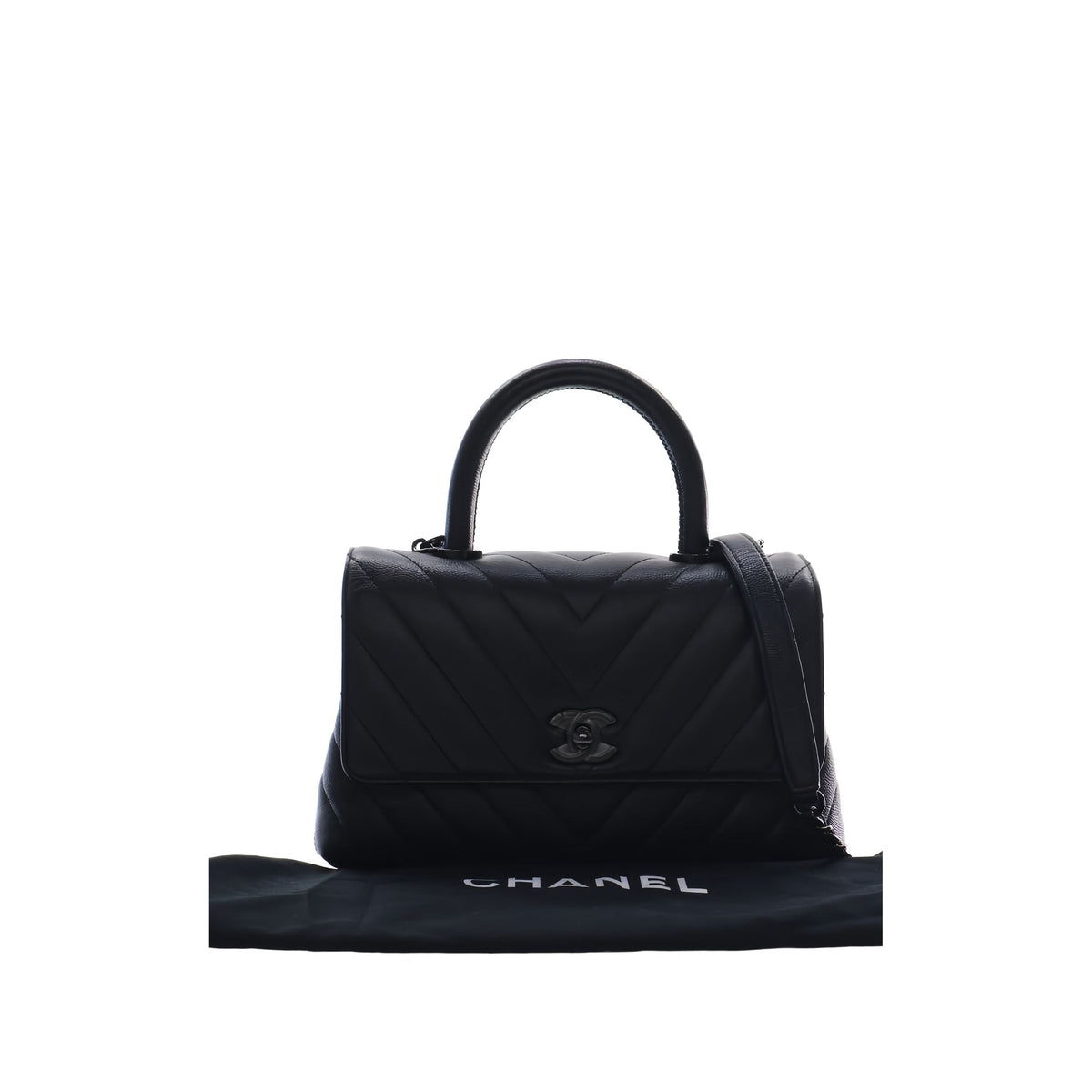 Chanel Small Chevron Caviar So Black Coco Top Handle Bag