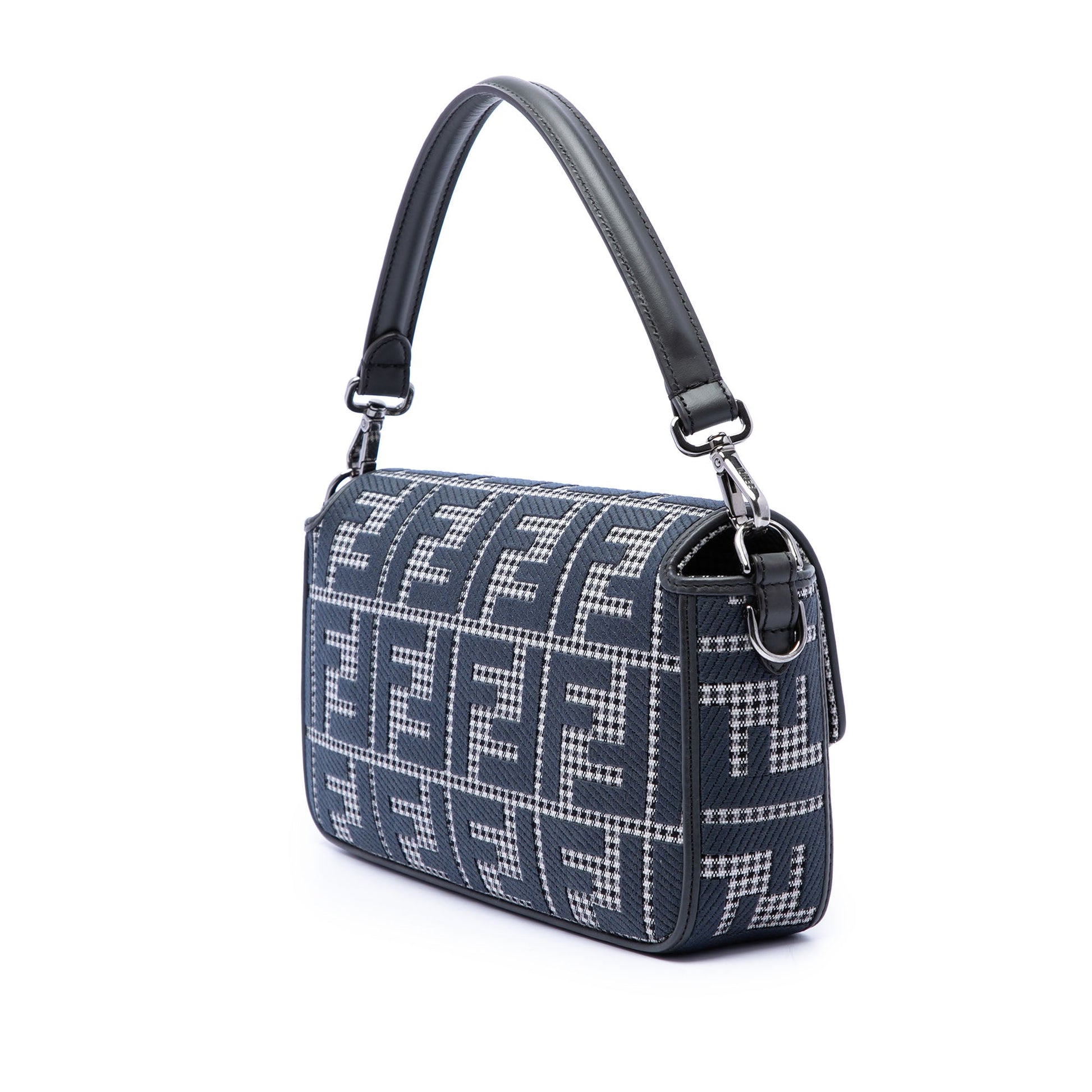 Fendi FF Embroidered Wool Houndstooth Baguette Satchel