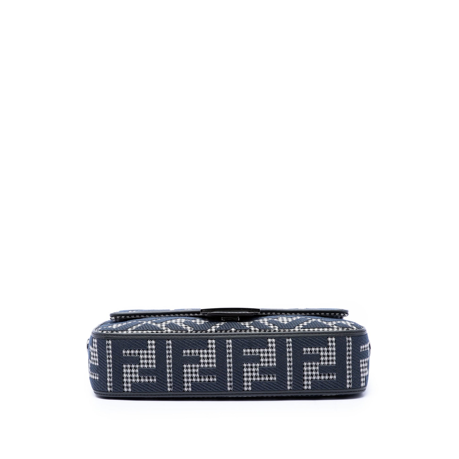 Fendi FF Embroidered Wool Houndstooth Baguette Satchel