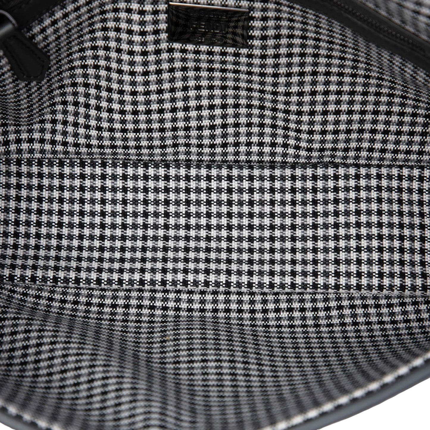 Fendi FF Embroidered Wool Houndstooth Baguette Satchel