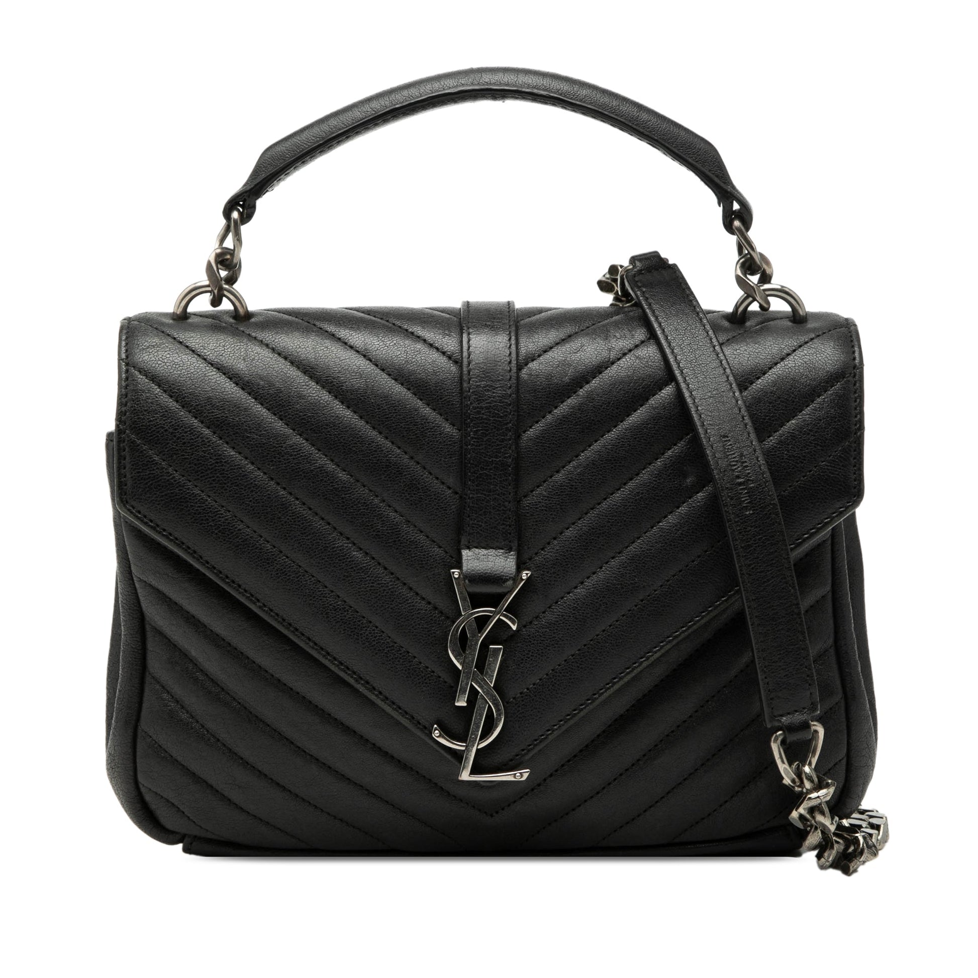 Saint Laurent Medium Chevron Sheepskin Monogram College Satchel